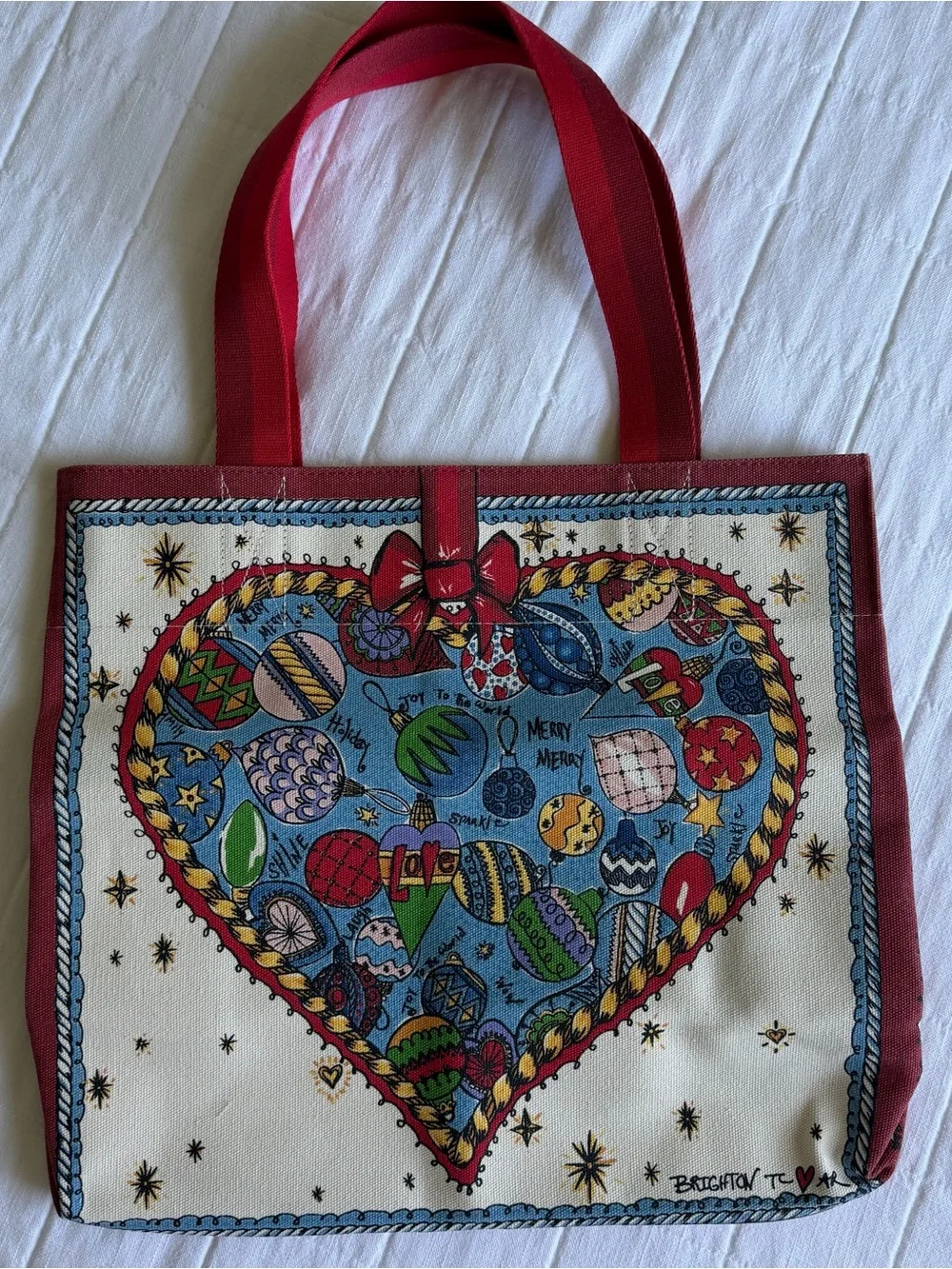Brighton Holiday Decorative 'Love' Canvas Tote Bag in Red and Multicolor - Picture 2 of 5